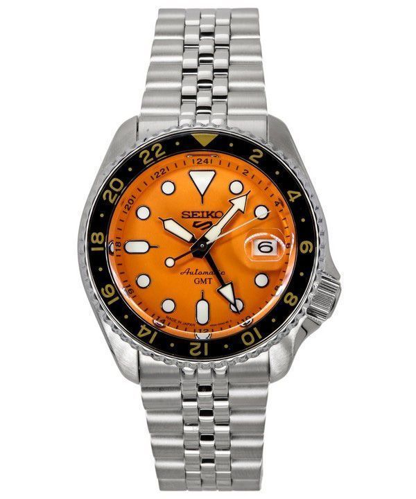 Generalüberholte Seiko 5 Sports SKX Sports Style GMT Edelstahl Oranges Zifferblatt 24 Steine Automatik SSK005J1 100M Herrenuhr