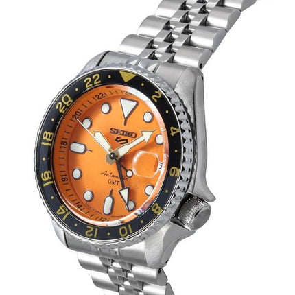 Generalüberholte Seiko 5 Sports SKX Sports Style GMT Edelstahl Oranges Zifferblatt 24 Steine Automatik SSK005J1 100M Herrenuhr