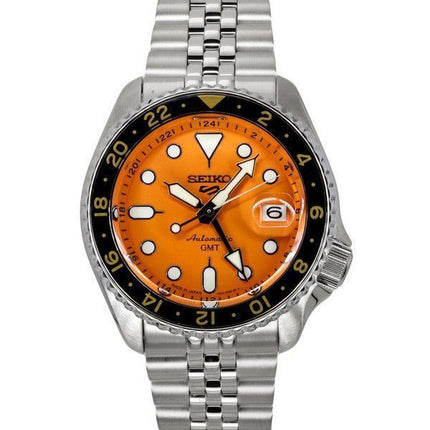 Generalüberholte Seiko 5 Sports SKX Sports Style GMT Edelstahl Oranges Zifferblatt 24 Steine Automatik SSK005J1 100M Herrenuhr