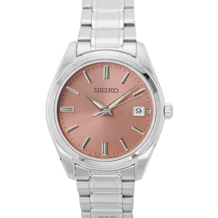 Seiko Edelstahl Lachs Zifferblatt Quarz SUR523P1 100M Herrenuhr