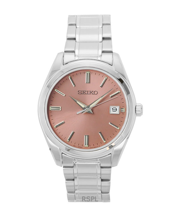 Seiko Edelstahl Lachs Zifferblatt Quarz SUR523P1 100M Herrenuhr