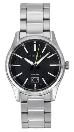 Seiko Analog Edelstahl schwarzes Zifferblatt Quarz SUR535P1 100M Herrenuhr