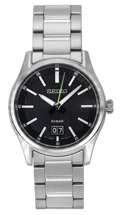 Seiko Analog Edelstahl schwarzes Zifferblatt Quarz SUR535P1 100M Herrenuhr