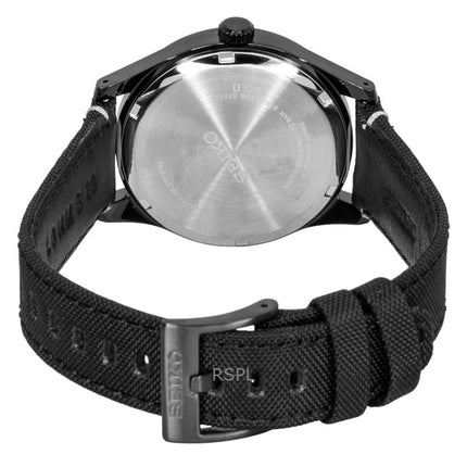 Seiko Classic Herrenuhr mit Nylonarmband, schwarzem Zifferblatt, Quarzwerk, Modell SUR571P1, wasserdicht bis 100 m