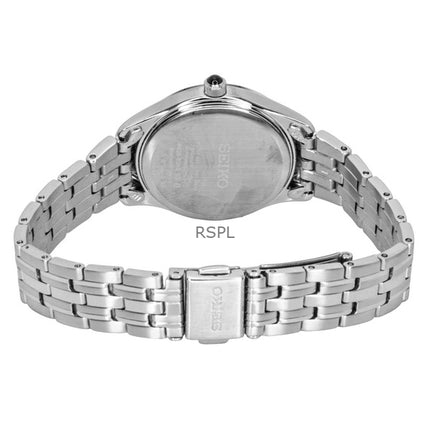 Seiko Damenuhr aus Edelstahl mit cremefarbenem Zifferblatt, Quarzwerk, Modell SWR069P1