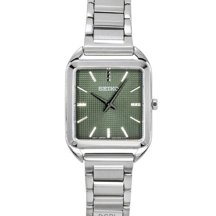 Seiko Essentials Damenuhr aus Edelstahl mit grünem Zifferblatt und Quarzwerk, Modell SWR075P1