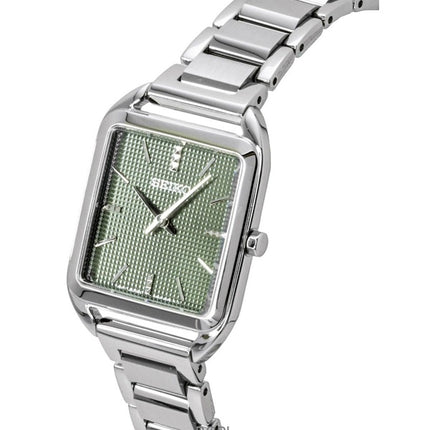 Seiko Essentials Damenuhr aus Edelstahl mit grünem Zifferblatt und Quarzwerk, Modell SWR075P1
