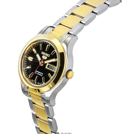 Seiko 5 Zweifarbige Edelstahl-Armbanduhr mit schwarzem Zifferblatt und 21 Steinen, Automatik, SYMD94K1, Damenuhr