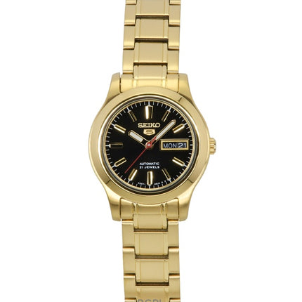 Seiko 5 Classic Gold Tone Edelstahl Schwarzes Zifferblatt 21 Steine Automatik SYMD96K1 Damenuhr