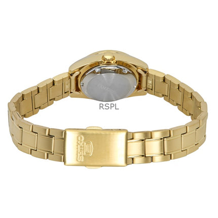 Seiko 5 Goldfarbene Edelstahluhr mit schwarzem Zifferblatt, 21 Steine, Automatik, SYMK22K1, Damenuhr