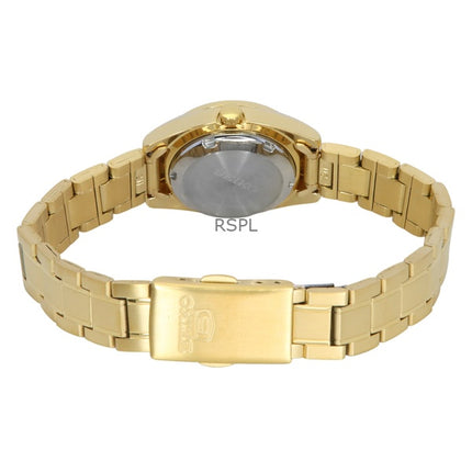 Seiko 5 Goldfarbene Edelstahluhr mit weißem Zifferblatt, automatisches SYMK30K1 30M, Damenuhr