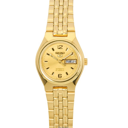 Seiko 5 Goldfarbene Edelstahl-Automatikuhr mit goldenem Zifferblatt SYMK36K1 für Damen