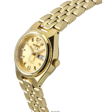 Seiko 5 Goldfarbene Edelstahl-Automatikuhr mit goldenem Zifferblatt SYMK36K1 für Damen