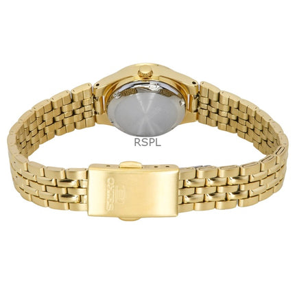 Seiko 5 Goldfarbene Edelstahl-Automatikuhr mit goldenem Zifferblatt SYMK36K1 für Damen