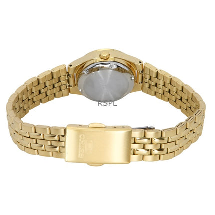 Seiko 5 Goldfarbene Edelstahl-Automatikuhr mit schwarzem Zifferblatt SYMK38K1 für Damen