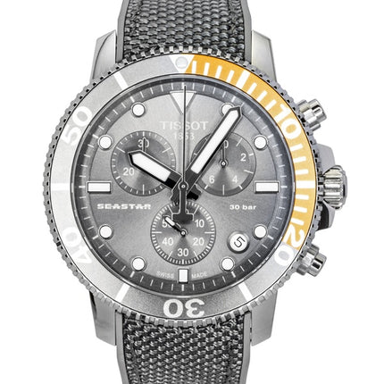 Tissot Seastar 1000 Chronograph, Textilarmband, schwarzes Zifferblatt, Quarz-Taucheruhr T120.417.17.081.01, 300 m, Herrenuhr