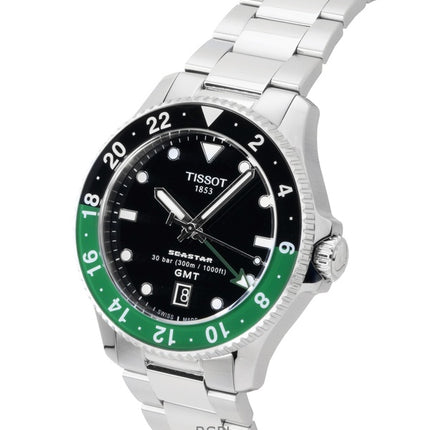 Tissot Seastar 1000 GMT Edelstahl Schwarzes Zifferblatt Quarz Taucheruhr T120.852.11.051.00 300M Herrenuhr