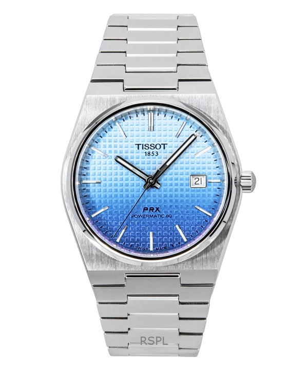 Tissot PRX Powermatic 80 Gradient Edelstahl Eisblau Chamäleon Zifferblatt Automatik T137.407.11.351.01 100M Herrenuhr