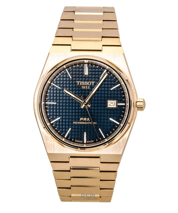 Tissot PRX Herrenuhr, Roségold, Edelstahl, blaues Zifferblatt, Automatik, T137.407.33.041.00, wasserdicht bis 100 m