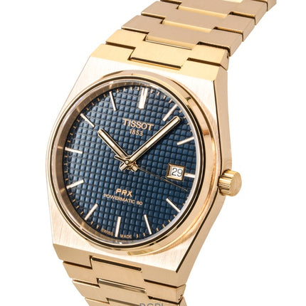Tissot PRX Herrenuhr, Roségold, Edelstahl, blaues Zifferblatt, Automatik, T137.407.33.041.00, wasserdicht bis 100 m