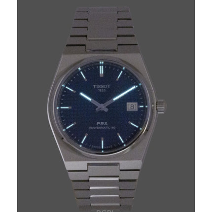 Tissot PRX Titanium Herrenuhr mit blauem Zifferblatt, Automatik, Referenznummer T137.807.44.041.00, wasserdicht bis 100 m