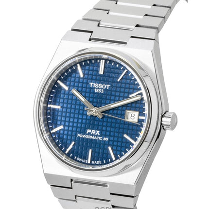 Tissot PRX Titanium Herrenuhr mit blauem Zifferblatt, Automatik, Referenznummer T137.807.44.041.00, wasserdicht bis 100 m