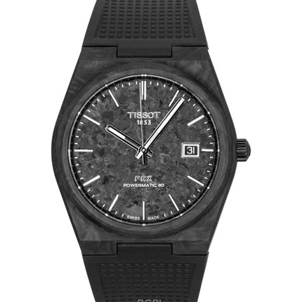 Tissot PRX Carbon Herrenuhr mit Synthetikarmband, schwarzem Zifferblatt, Automatikwerk, T137.907.97.201.00, wasserdicht bis 100 m