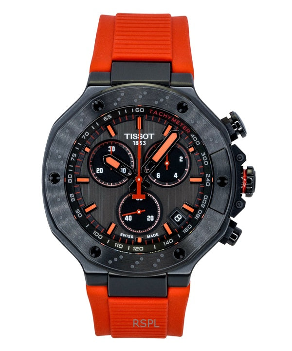 Tissot T-Race Chronograph Herrenuhr mit Synthetikarmband, dunkelgrauem Zifferblatt, Quarzwerk T141.417.37.061.01, wasserdicht bis 100 m