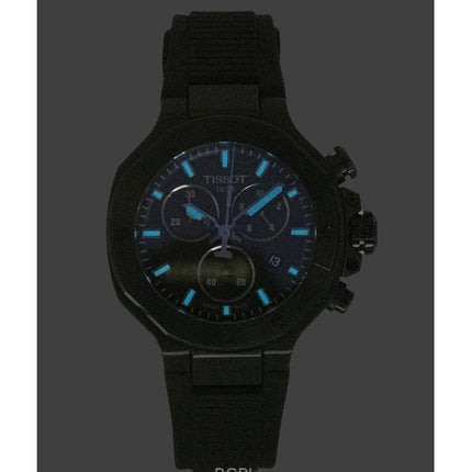 Tissot T-Race Chronograph Herrenuhr mit Silikonarmband, schwarzem Zifferblatt, Quarzwerk T141.817.37.051.00, wasserdicht bis 100 m