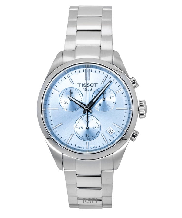 Tissot PR 100 Chronograph Edelstahl Eisblaues Zifferblatt Quarz T150.417.11.351.00 100M Herrenuhr