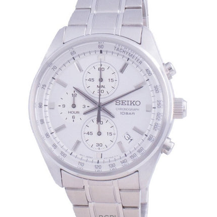 Generalüberholter Seiko Chronograph mit weißem Zifferblatt, Quarz SSB375P1, 100 m, Herrenuhr