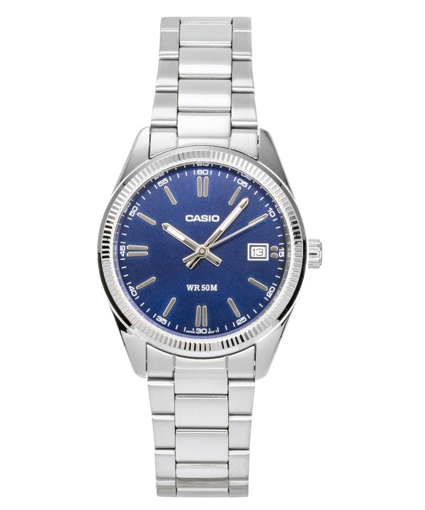 Casio Analog-Uhr aus Edelstahl mit blauem Zifferblatt, Quarzwerk, UTP-1302PD-2A1V, Unisex