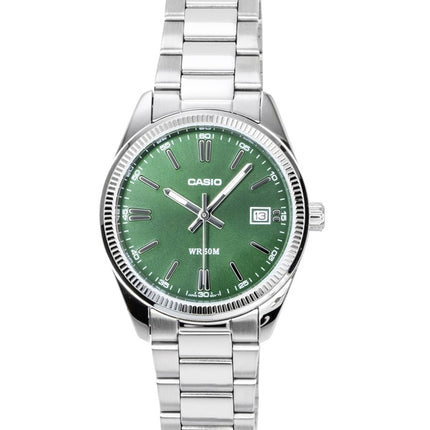 Casio Analog-Uhr aus Edelstahl mit grünem Zifferblatt, Quarzwerk, UTP-1302PD-3A1V, Unisex