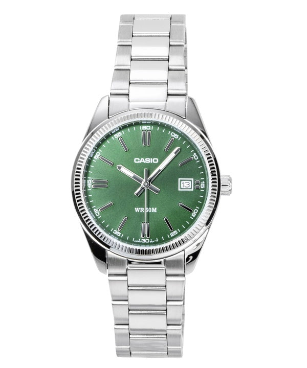 Casio Analog-Uhr aus Edelstahl mit grünem Zifferblatt, Quarzwerk, UTP-1302PD-3A1V, Unisex