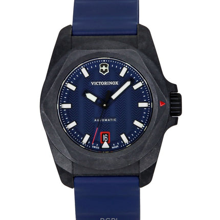 Victorinox INOX Kautschukarmband, blaues Zifferblatt, automatische Taucheruhr 242022-1, 200 m, Herrenuhr mit Geschenkset