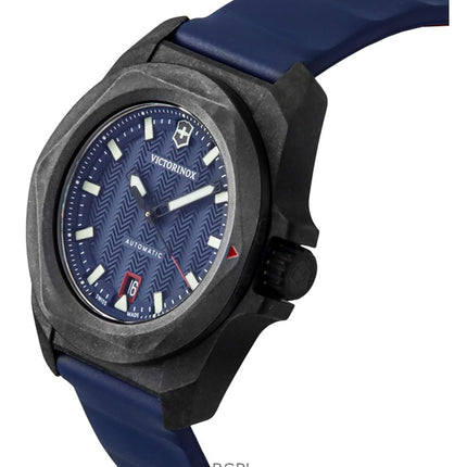 Victorinox INOX Kautschukarmband, blaues Zifferblatt, automatische Taucheruhr 242022-1, 200 m, Herrenuhr mit Geschenkset