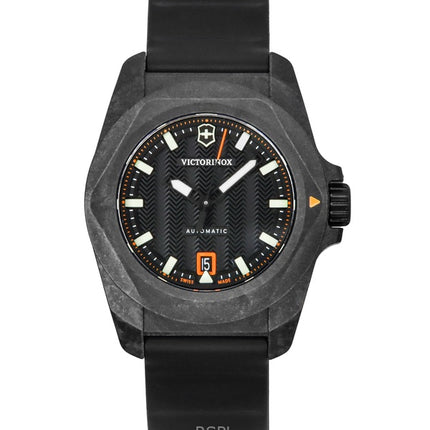 Victorinox INOX Kautschukarmband, schwarzes Zifferblatt, automatische Taucheruhr 242023-1, 200 m, Herrenuhr mit Geschenkset