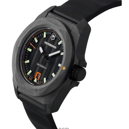 Victorinox INOX Kautschukarmband, schwarzes Zifferblatt, automatische Taucheruhr 242023-1, 200 m, Herrenuhr mit Geschenkset