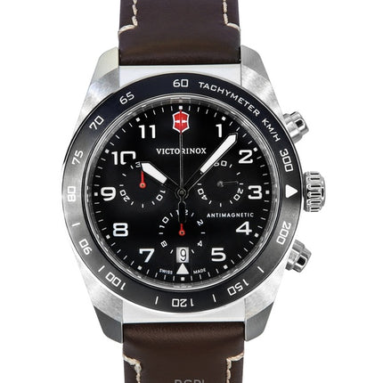Victorinox Swiss Army Chronograph Lederarmband Schwarzes Zifferblatt Quarz 242046 100M Herrenuhr