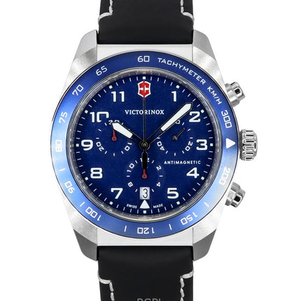 Victorinox Swiss Army Chronograph Lederarmband Blaues Zifferblatt Quarz 242047 100M Herrenuhr