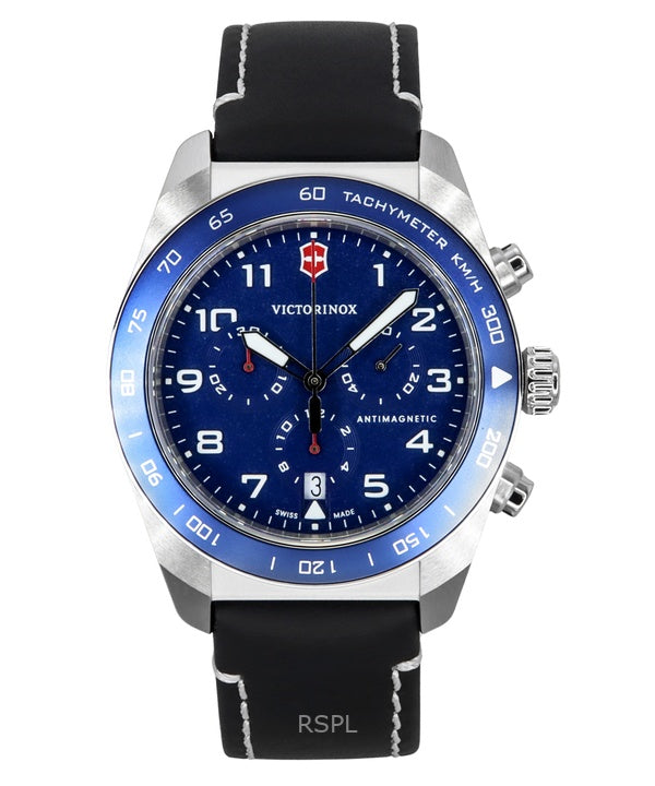 Victorinox Swiss Army Chronograph Lederarmband Blaues Zifferblatt Quarz 242047 100M Herrenuhr