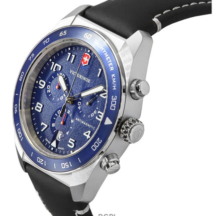 Victorinox Swiss Army Chronograph Lederarmband Blaues Zifferblatt Quarz 242047 100M Herrenuhr