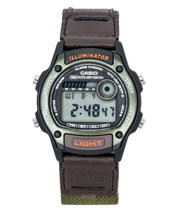 Casio Standard Digitaluhr mit Leder- und Stoffarmband, Quarzwerk, W-220HF-3AV, Unisex-Uhr