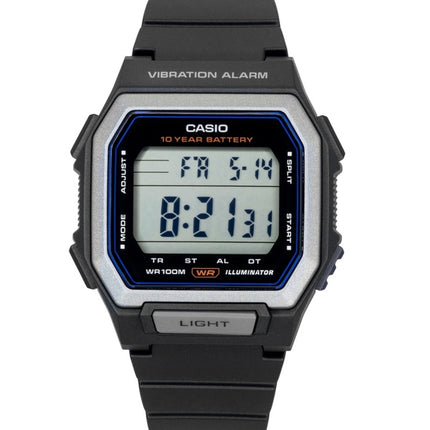 Casio Digitaluhr mit Harzarmband, schwarzem Zifferblatt, Quarzwerk, W-738H-1AV, wasserdicht bis 100 m, Herrenuhr
