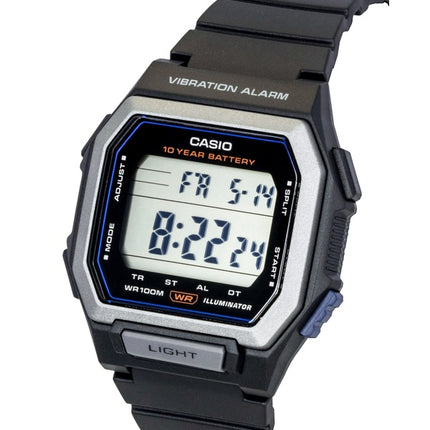 Casio Digitaluhr mit Harzarmband, schwarzem Zifferblatt, Quarzwerk, W-738H-1AV, wasserdicht bis 100 m, Herrenuhr
