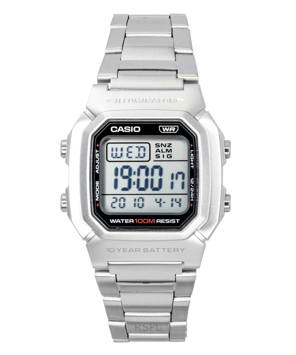 Casio Digitaluhr für Herren, Edelstahlarmband, Quarz, W-800HD-1AV, wasserdicht bis 100 m