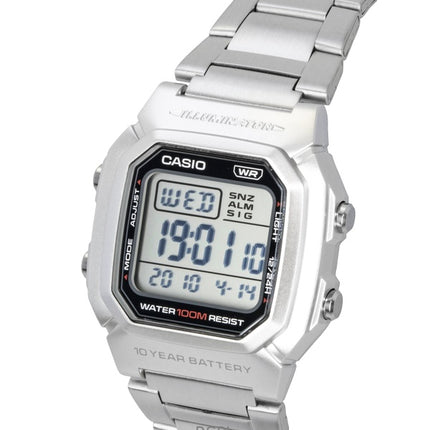 Casio Digitaluhr für Herren, Edelstahlarmband, Quarz, W-800HD-1AV, wasserdicht bis 100 m