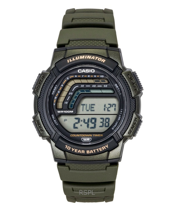 Casio Digitaluhr mit Harzarmband, Quarzwerk, WS-1800-3AV, wasserdicht bis 100 m, Herrenuhr