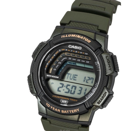 Casio Digitaluhr mit Harzarmband, Quarzwerk, WS-1800-3AV, wasserdicht bis 100 m, Herrenuhr