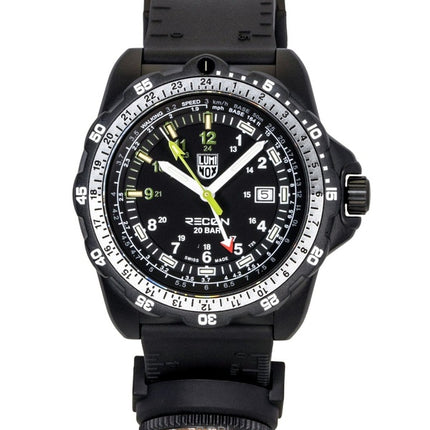 Luminox Recon Nav Spec GMT Herrenuhr mit Kautschukarmband, schwarzem Zifferblatt und Quarzwerk, Modell XL.8837.SET, wasserdicht bis 200 m